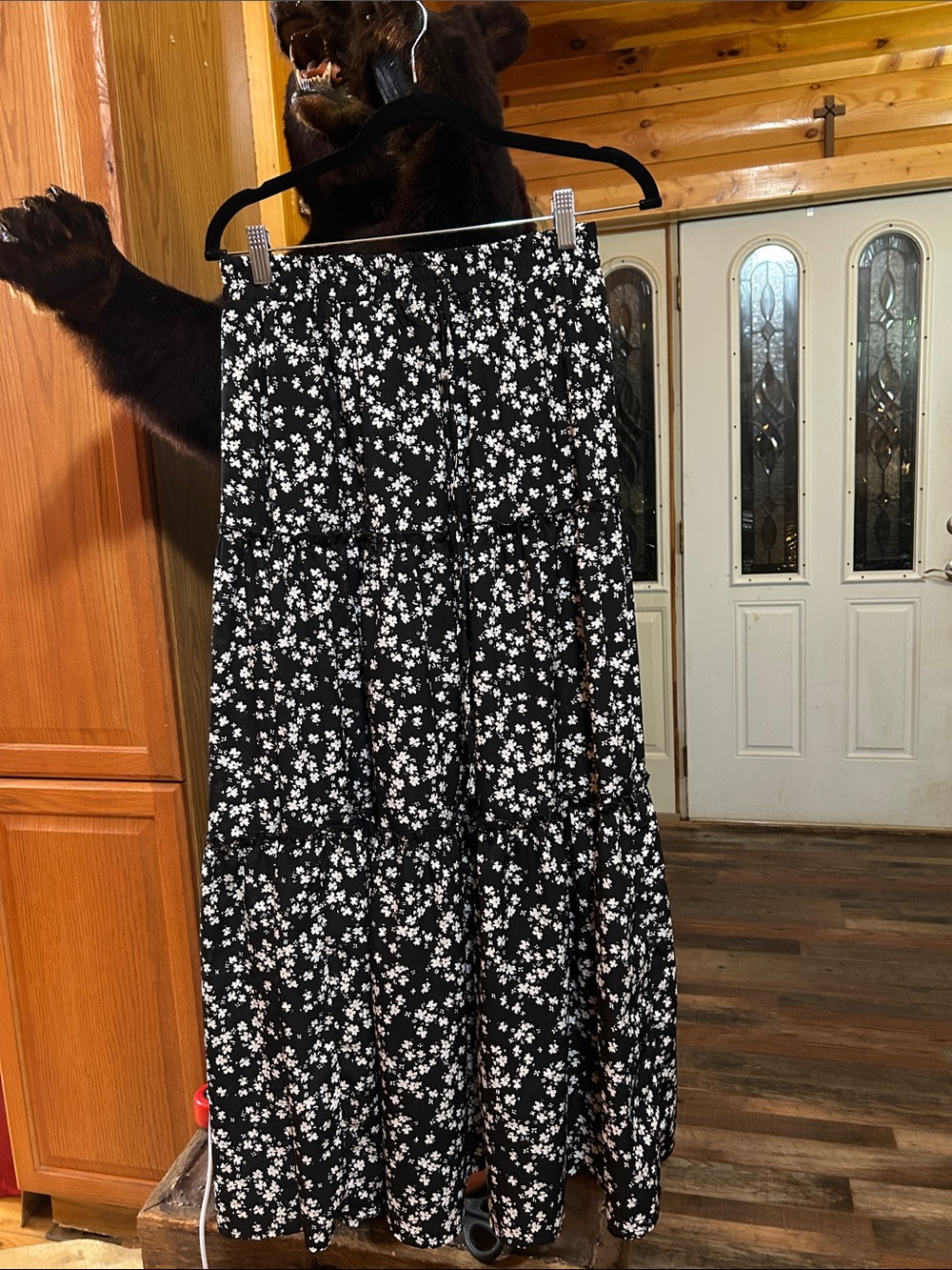 Black Floral Tiered Maxi Skirt